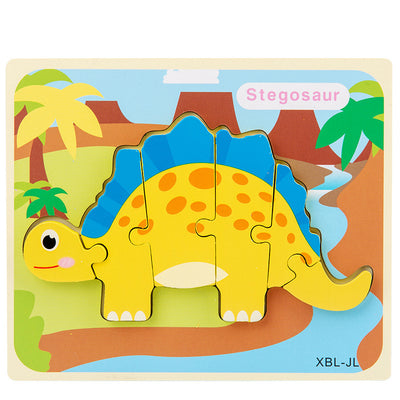 Baby Wooden Cartoon Dinosaur 3D Puzzle Jigsaw for Kids Montessori Early Learning Educational Puzzle Toys