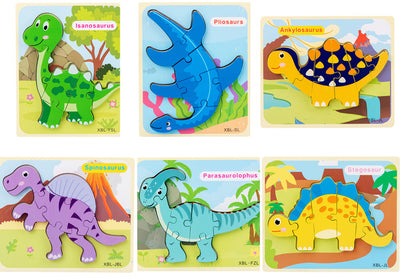 Baby Wooden Cartoon Dinosaur 3D Puzzle Jigsaw for Kids Montessori Early Learning Educational Puzzle Toys